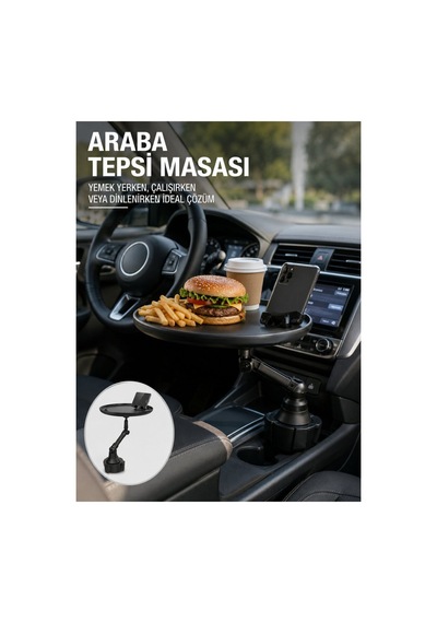 Araç İçi 360 Ayarlanabilir Bardaklık Tepsisi Geniş Yüzeyli Ve Telefon Standl - Hs08377336-8
