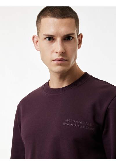 Koton Uzun Kollu Bisiklet Yaka Pamuklu Baskılı Sweatshirt Bordo 6wam70167mk
