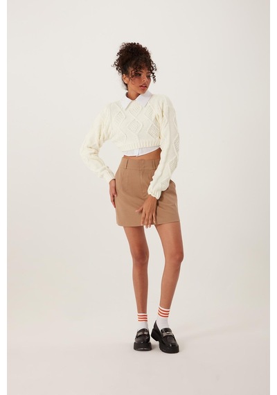 Quhox Kadın Triko Sweatshirt Krem