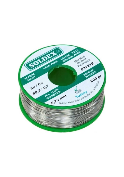 Robotistan Soldex 0.75 Mm 200 G Kurşunsuz Lehim Teli %99.3 Sn / %0.7 Cu