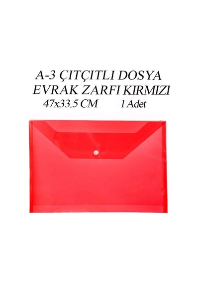 A3 Boy Çıt Çıt Dosya 1 Adet 47x33.5 Cm Çıtçıtlı Zarf Dosya Ödev Ve Proje Dosyası Kırmızı