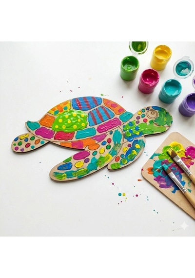 Boyanabilir Ahşap Deniz Kaplumbağası Figürü 17x10 Cm 10 Adet