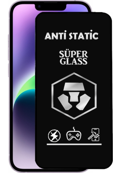 Apple Uyumlu   iPhone 14 ile Tam Kaplayan Anti Statik Dayanıklı Süper Cam Ekran Koruyucu