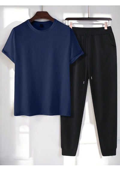 Uyguntarz Unisex Baskılı 2'li Spor Eşofman Takımı Lacivert