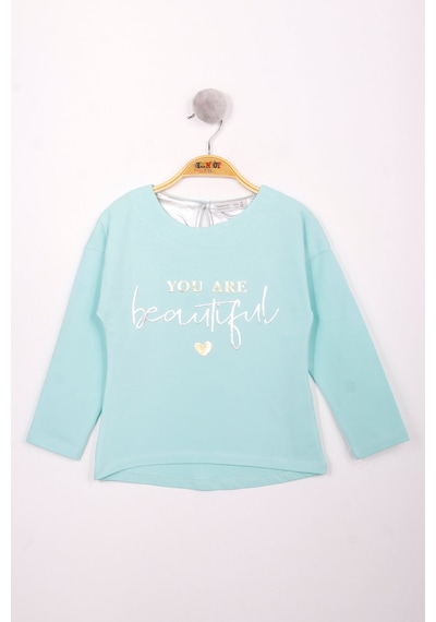 Toontoy Kids Toontoy Kız Çocuk Yazı Varaklı T-shirt Mint Yeşili