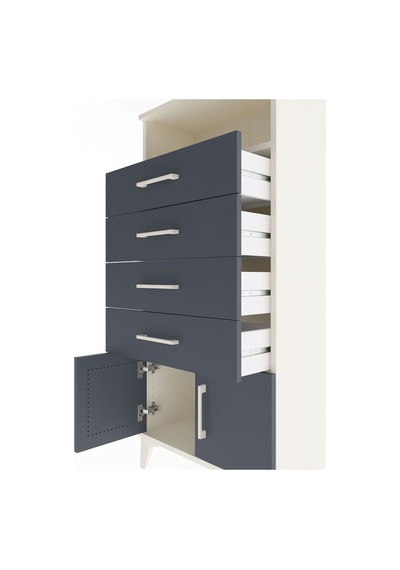 Arges Dolap Tek Raflı 4 Çekmeceli 2 Kapaklı 60x30x134 Aytaşı-antrasit Aytası