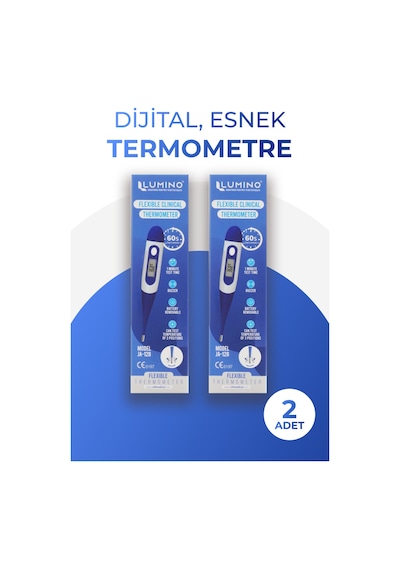 Lumino Esnek Uçlu Dijital Ateş Ölçer 2'li Set - Sesli Uyarı & Hafızalı Termometre - Bebek & Yetişkin