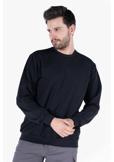2 İplik Bisiklet Yaka Sweatshirt Siyah