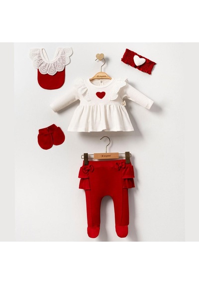 Miniğimin Cicileri Lottie Organik Kız Bebek 5 Li Set Takım - Kırmızı-beyaz Kırmızı - Beyaz