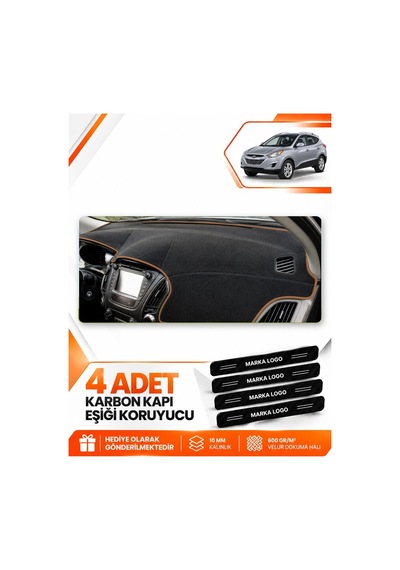 Hyundai Tucson 2009-2015 Uyumlu Ön Torpido Koruma Kılıfı Halısı Örtüsü - Siyah Kahverengi