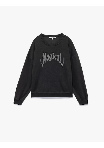 Koton Şardonlu Uzun Kollu Bisiklet Yaka Taşlı Baskılı Oversize Sweatshirt Antrasit 6wal10240ık Koton Şardonlu Uzun Kollu Bisiklet Yaka Taşlı Baskılı Oversize Sweatshirt Antrasit 6wal10240ık