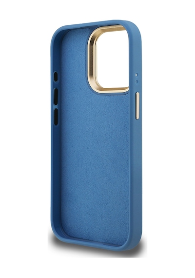 Apple Uyumlu iPhone 15 Pro Max Kılıf Guess Lisanslı Metal 4g Ve Yazı Logolu Kamera Standlı Kapak Mavi
