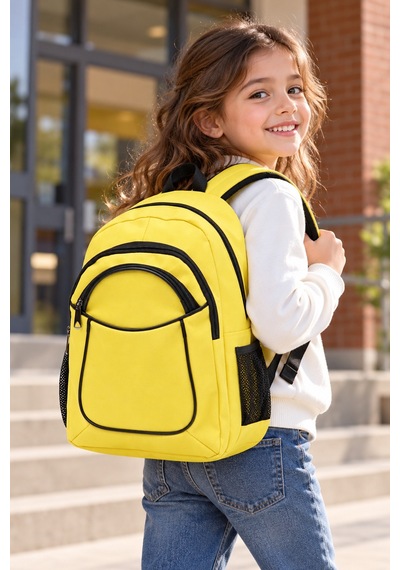 Bags Prime Sarı Çok Bölmeli Günlük Okul Sırt Çantası Yan File Cepli Unisex - Sarı