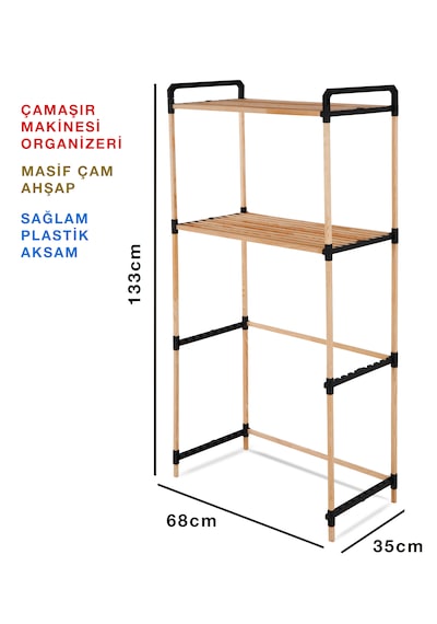 Nc01 Ahşap Çamaşır Makinesi Organizer Banyo Düzenleyici Raf Masif Çam Ahşap Açık Ahşap