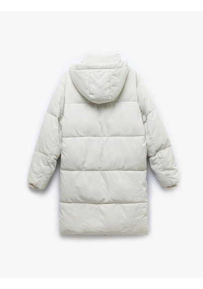 Koton Kapüşonlu Çıtçıt Düğmeli Fermuarlı Oversize Şişme Mont Taş 5wal00011ıw Taş