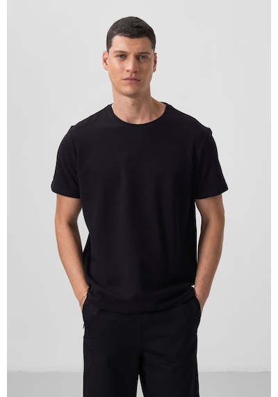 Tommy Life Siyah Yüzeyi Dokulu Rahat Form Basic Erkek T-shirt - 88436 Siyah