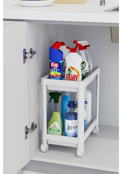 Minihome 2 Katlı Tekerlekli Düzenleyici Raf, Banyo Dolabı, Mutfak Tezgah Ve Evye Altı Genel
