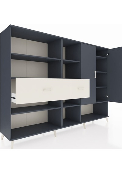 Hyperion Dolap 10 Raflı 2 Çekmeceli 2 Kapaklı 220x44x163 Antrasit Antrasit-antrasit/aytaşı