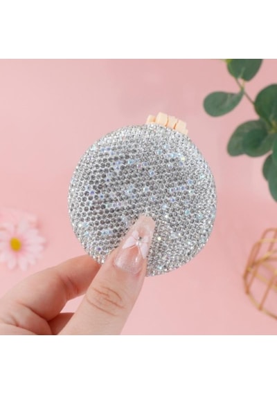 14cm Taş Kaplamalı Parlak Taşlı Tarak Aynalı Yuvarlak