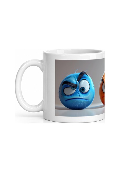 Seramik Kupa Duygusal Emoji Karakterler Baskılı 300 Ml Hediyelik Beyaz