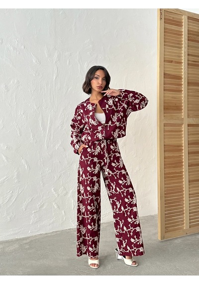 Verymoda Çiçek Nakışlı Fermuarlı Ceket F1948 Bordo
