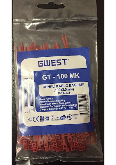 Gwest 2,5x100mm 10cm Renkli Plastik Cırt Kelepçe Kablo Bağı 6renk
