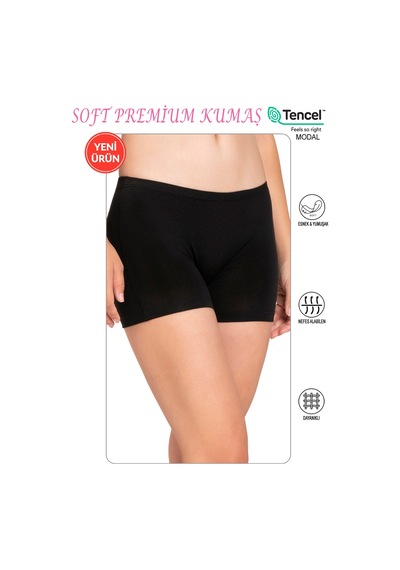 Özkan Underwear Özkan 27782 Kadın Premium Kumaş Modal Pamuklu Esnek Rahat Mini Boxer Şort Tayt Siyah