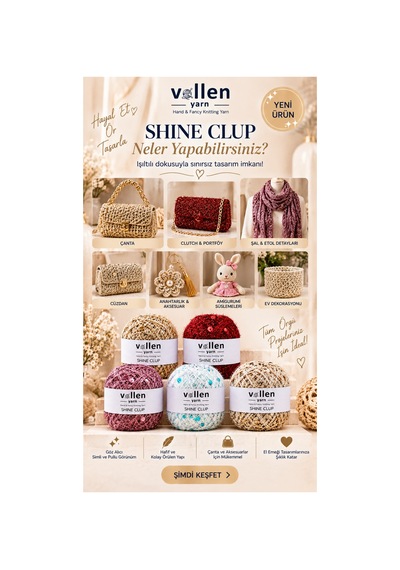 Shine Clup Simli Pullu El Örgü İpi 50 Gr 150 M Polyester Tığ Ve Şiş İpi Çanta Aksesuar İpi