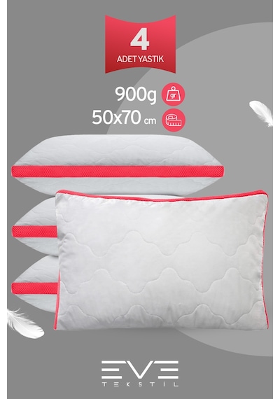 4 Adet Klimax Pembe Serisi Kılıflı Fermuarlı Klimali Antialerjik Silikon Nano Elyaf Yastık 50x70cm Beyaz