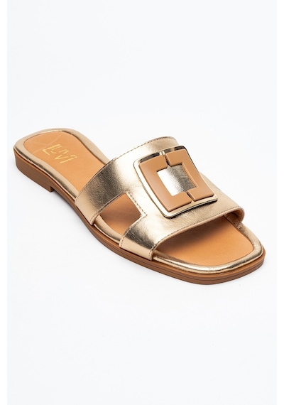 Luvishoes Luvi Shoes Millie Altın Hakiki Deri Tokalı Kadın Terlik Altın