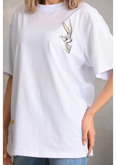 Baskılı Oversize T-shirt - Beyaz -