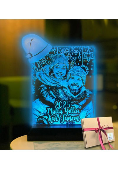 Yılbaşı Hediyesi Kişiye Özel Resimli Noel Baba Şapkalı 3d Led Gec