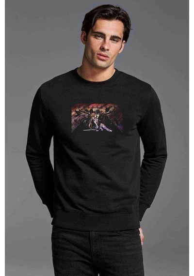 Sword Art Online Anime Baskılı Siyah Erkek Örme Sweatshirt
