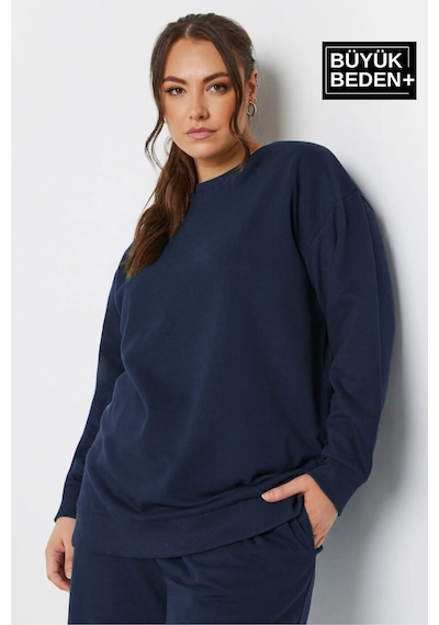 Süperlife Kadın Büyük Beden Bisiklet Yaka İnce Sweatshirt Spr24bswk56 Lacivert