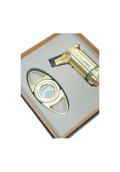 Parmida 3 Torch Gold Masa Tipi Çakmak Fırçalı Gold Kesici İkili Puro Seti Tr9857