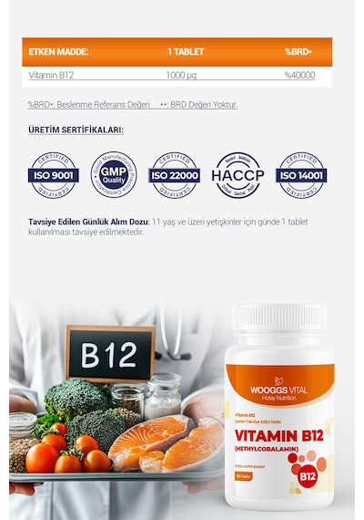 Vitamin B12 Içeren Takviye Edici Gıda 120 Tablet