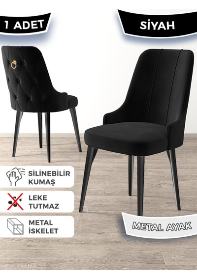 Canisa Newa Serisi, 1.sınıf Babyface Kumaş Siyah Metal Ayak Gold Halkalı, 1 Adet Siyah Sandalye Sandalye Siyah Ayaklar Siyah