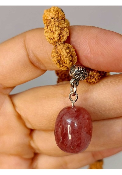 Çilek Kuvars Taşlı Rudraksha Tohum Kolye Dolama Bileklik 8mm 497