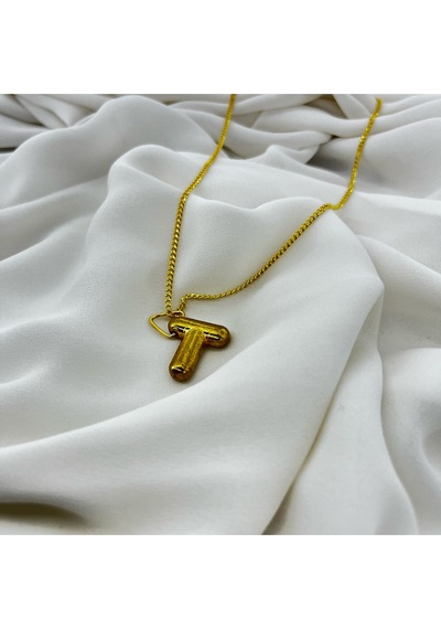 T Altın Renk Kadın Harf Balon Kolye Sarı