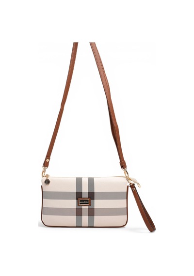 Silver & Polo Silver Polo Krem - Taba Ekose Kadın Çapraz Çanta Sp1291
