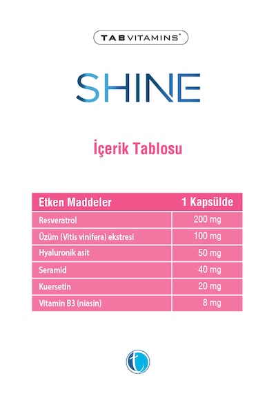 Tabvitamins Shine Seramid Resveratrol Hyaluronik Asit İçeren Takviye Edici Gıda 30 Kapsül
