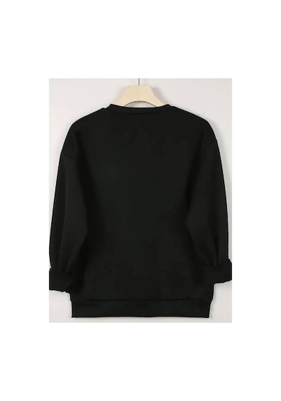 Medinenur Choose Happy Baskılı Kapüşonlu Sweatshirt Siyah