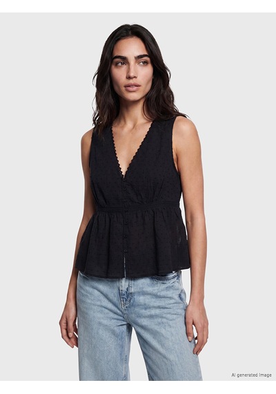Lcw Vision Siyah V Yaka Dantel Detaylı Peplum Bluz