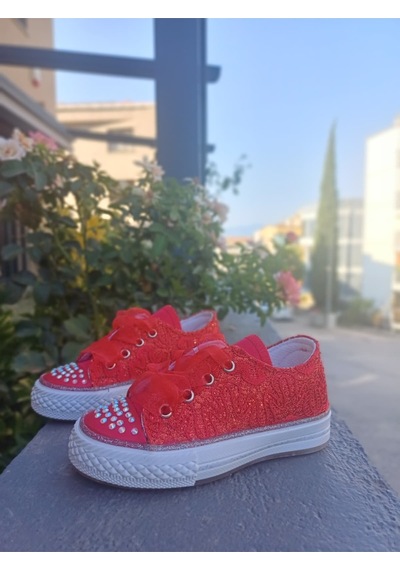 Scarpe Magiche Kırmızı Bağcıklı Kız Ayakkabısı 31-35 Numara Arası Işıksızdır Kırmızı