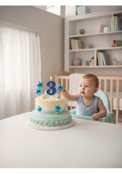 Lacivert Simli Pasta Mumu Doğum Günü Mum 3 Yaş