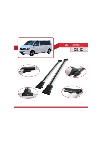 Volkswagen Caravelle T6 2015 Ve Sonrası İle Uyumlu Fly Model Ara Atkı Tavan Barı Gri