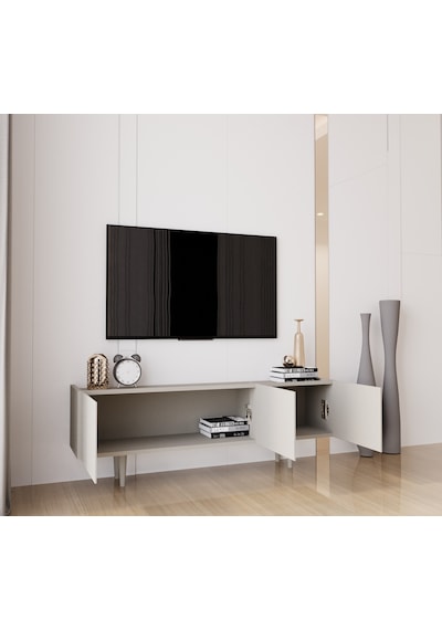 Capella Kumtaşı Rengi Mdf 3 Kapak Ahşap Ayaklı 140 Cm Tv Ünitesi