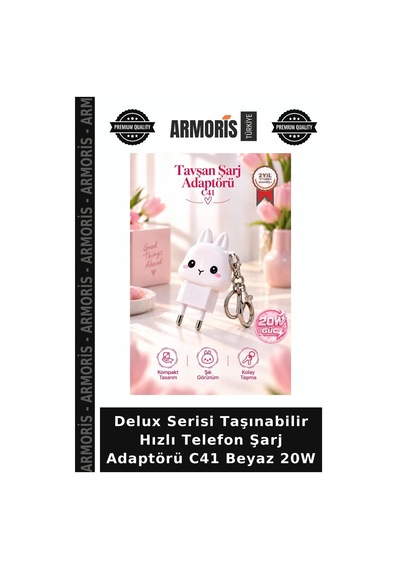Delux Serisi Taşınabilir Hızlı Telefon Şarj Adaptörü C41 Beyaz 20w
