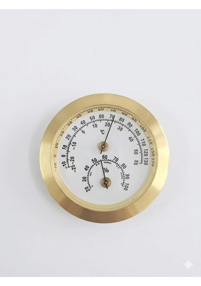 Analog Sarı Yuvarlak Isı Nem Ölçer Bimetal Termometre -25+55c / %20-100 Nem Çap:50mm