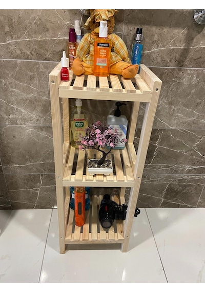 Ahşap 3 Katlı 90 35 30 Banyo Düzenleyici Ahşap